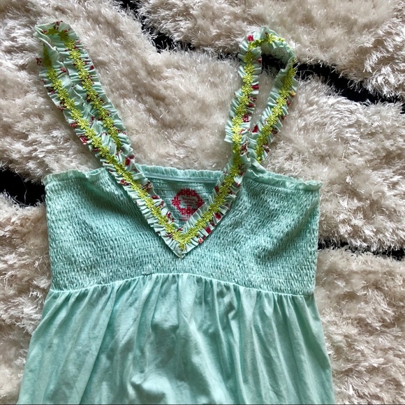 SOLD - Free People light teal turquoise smocked loose top - Picture 2 of 4